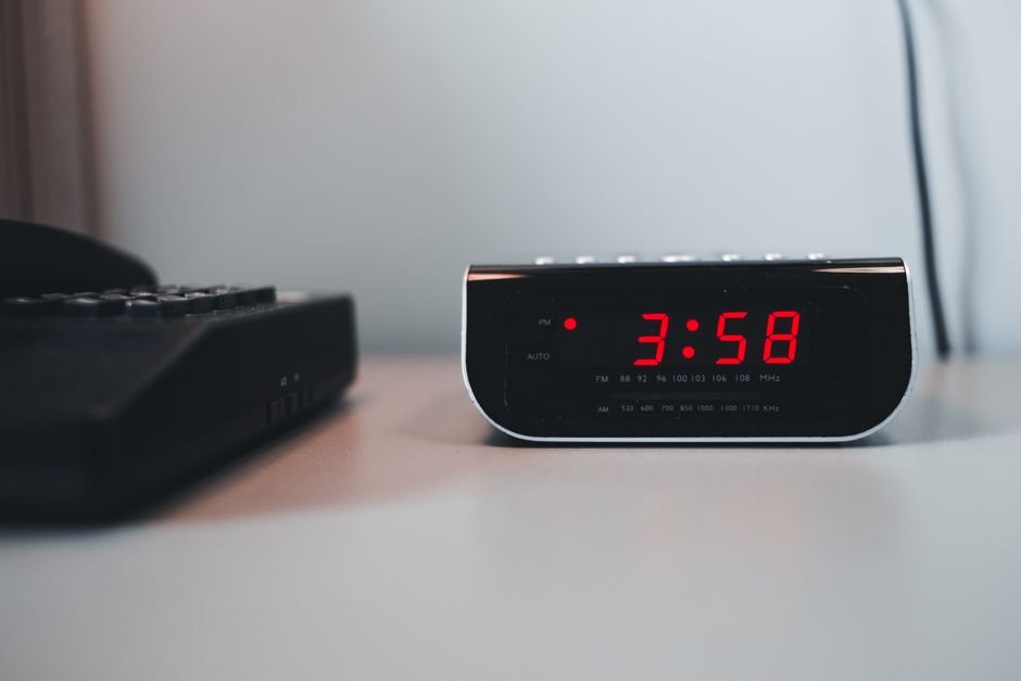 A digital alarm clock showing 3:58, illustrating time blindness concepts.